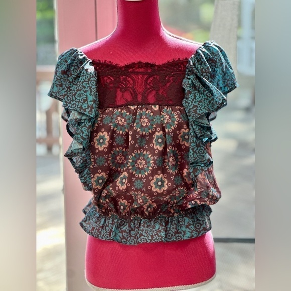 PORRIDGE BY ANTHROPOLOGIE GATHERED LACE BLOUSE - Picture 3 of 6